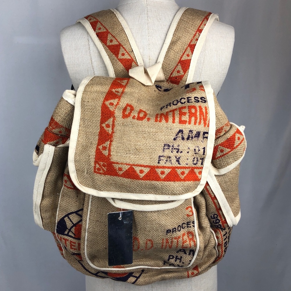 Recycled Burlap Drawstring Backpack